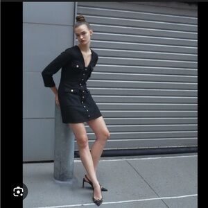 Black Zara Tweed Mini Dress Gold Buttons Size S